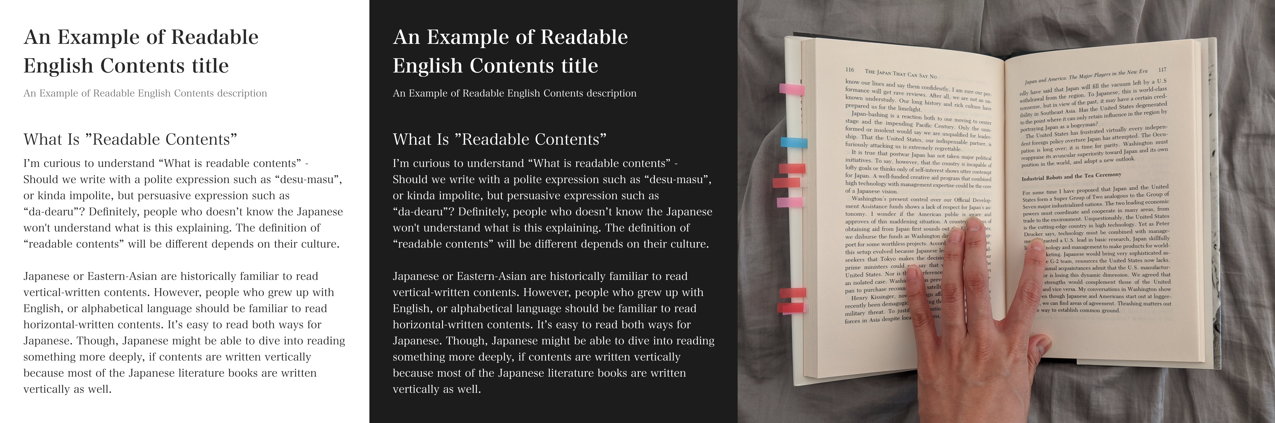 Examples of readable article - English